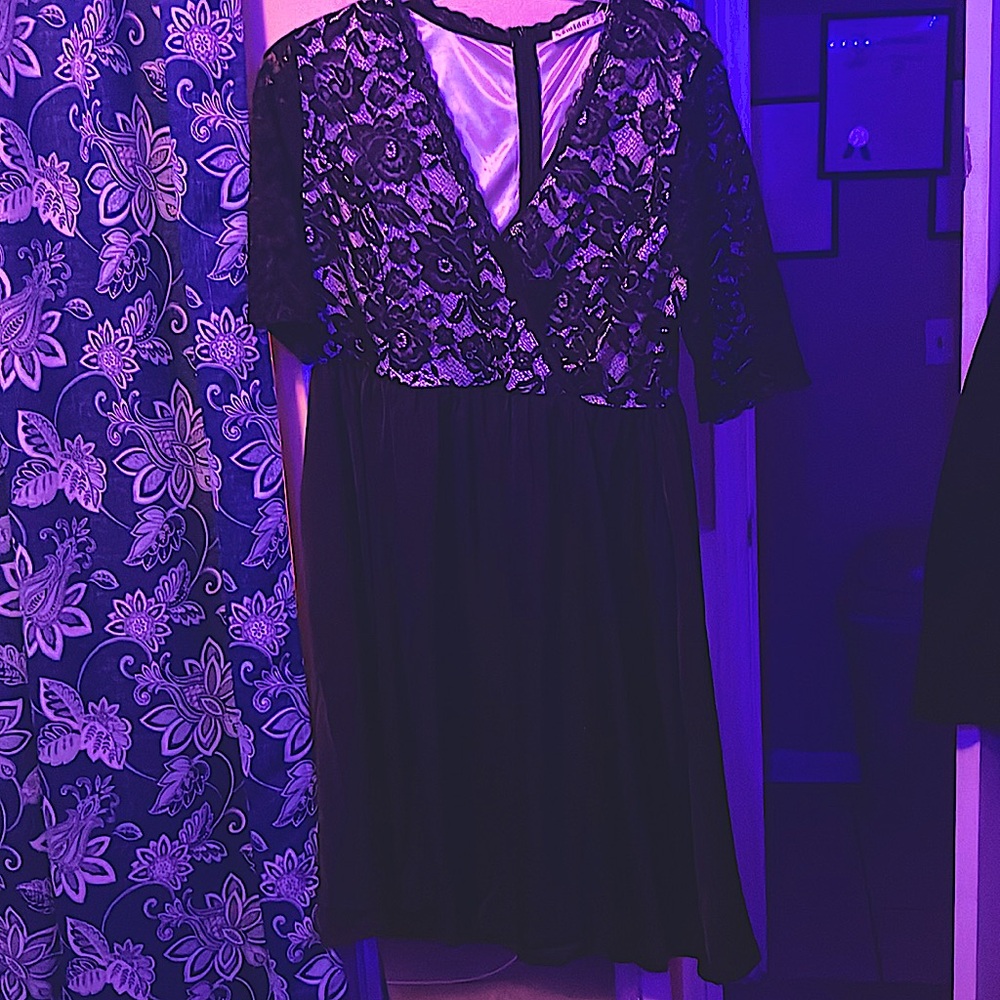 Black knee high dress with lace top